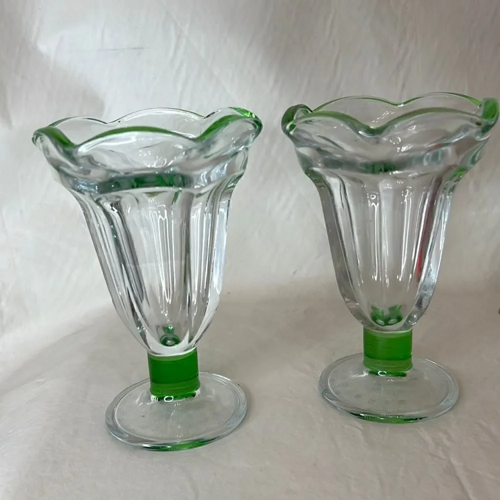 Ice Cream Sundae Parfait Dessert Glasses 3 1/2 Inches Round 6 Inches Tall Set 2